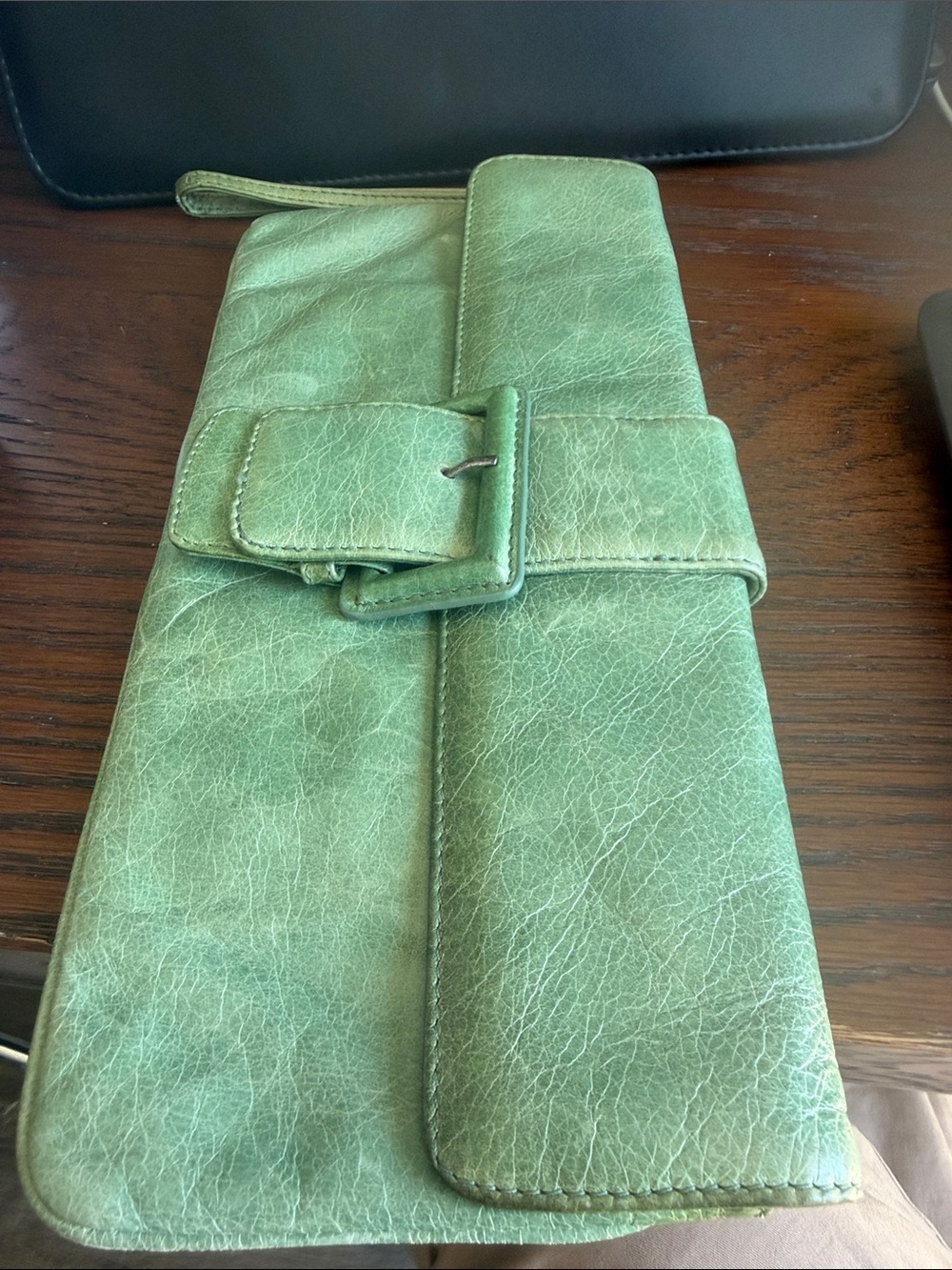 HOBO Green Leather Buckle Wristlet Clutch